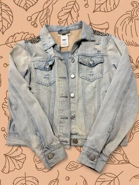 AMP Light blue denim jacket with leopard print collar  Size XS
